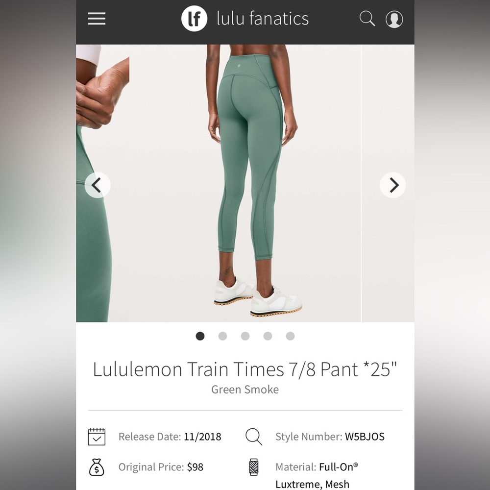 NWOT Smoke Green Lululemon Train Times 7/8 Pant 25"